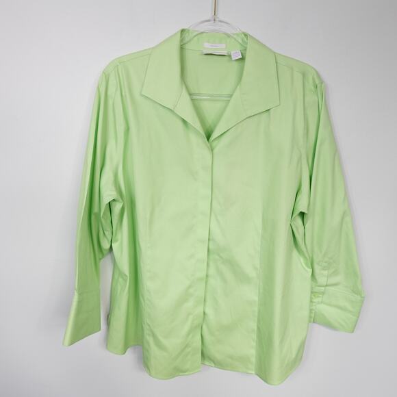 Chico's No-Iron Green Hidden Button Down Shirt Size 3 XL - Picture 1 of 8